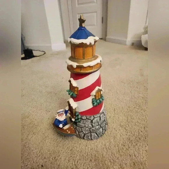 Musical Motion Figurine Lighthouse Box  With Sailor Santa Plays Joy To The World - Picture 1 of 5